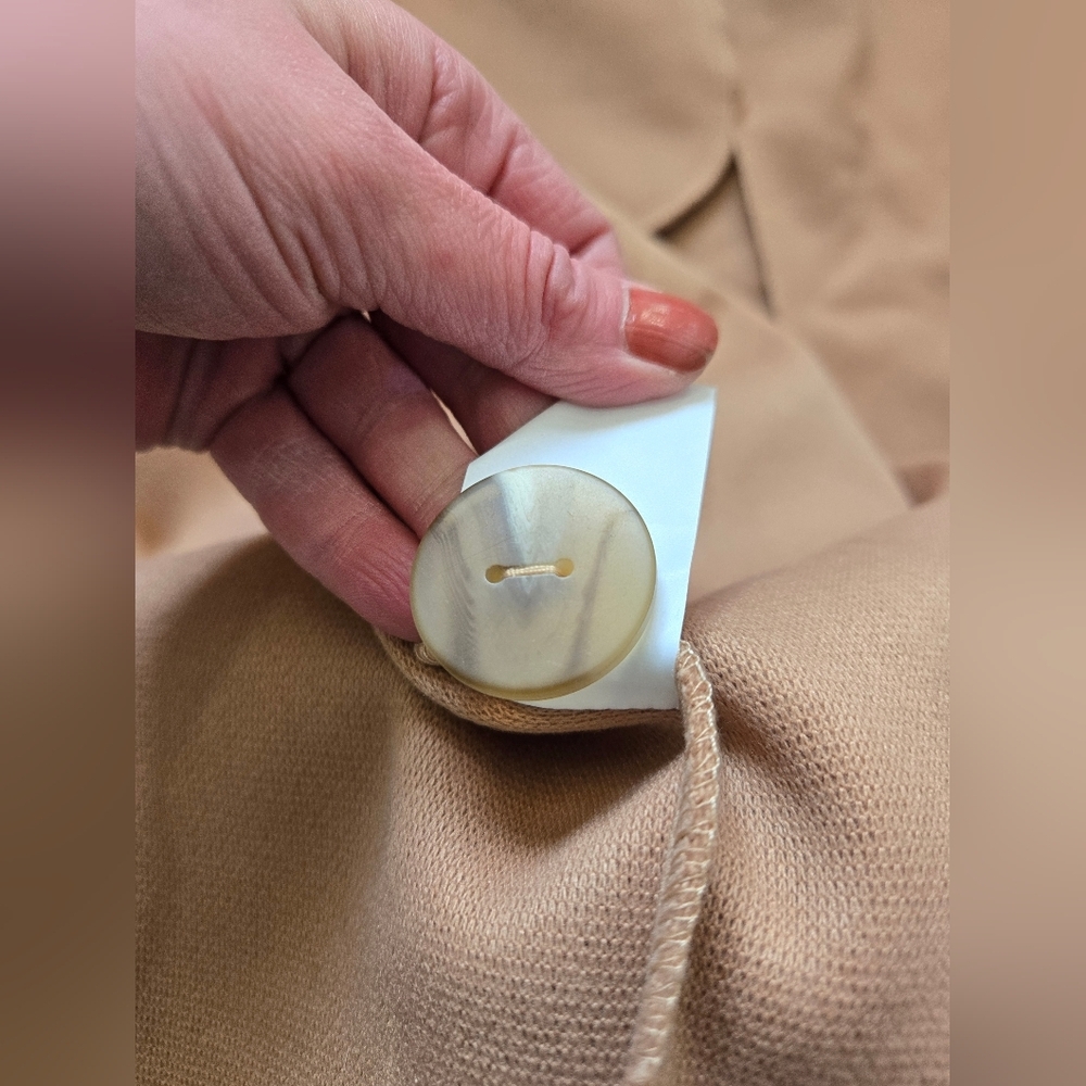 Suzanne Betro Camel Draped Long Lightweight Coat. Size 1X - Picture 11 of 13